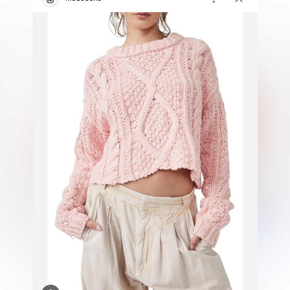 Free People Flamingo flamenco Pink cutting edge Cable Knit Sweater XS